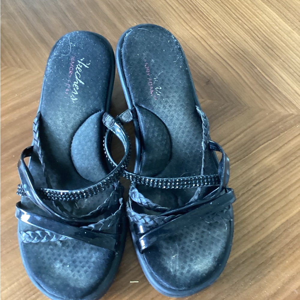 Skechers black wedge sandals size 9